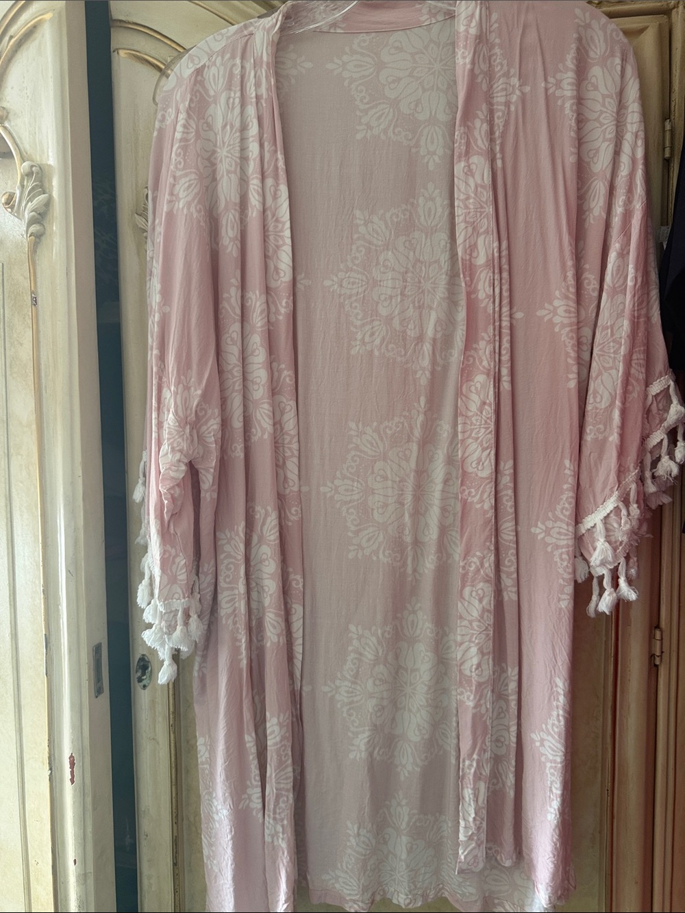 Light Pink Floral Tassel Kimono